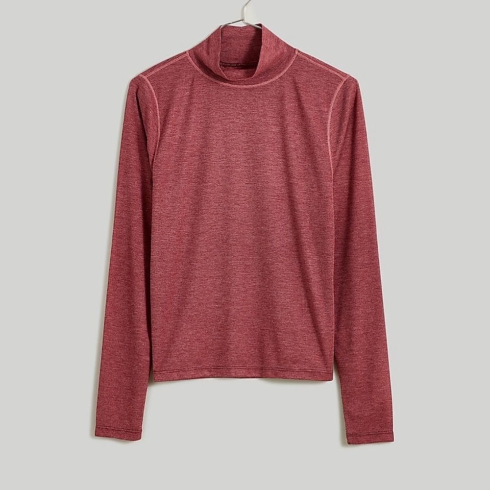 NWT Madewell  Size Small Semi-Sheer Mockneck Tee Hthr Merlot Style NN260